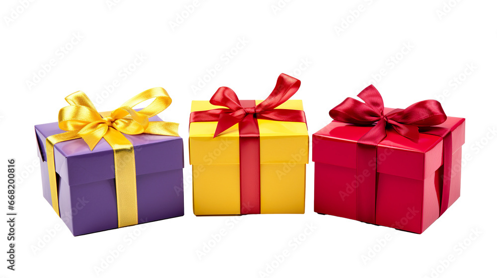 Fototapeta premium Three gift boxes collection set isolated on white PNG