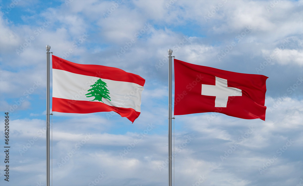Switzerland and Lebanon flags, country relationship concept