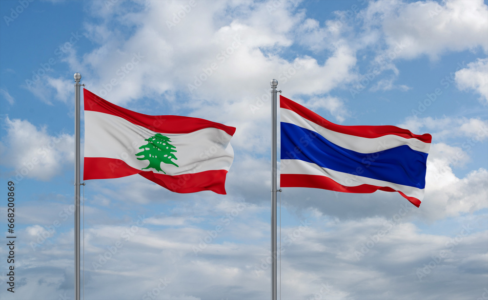 Thailand and Lebanon flags, country relationship concept