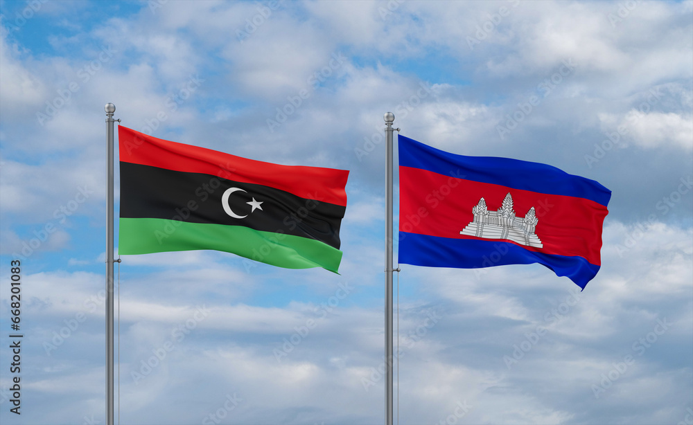 Cambodia and Libya flags, country relationship concept Cambodia and Libya flags, country relationship concept