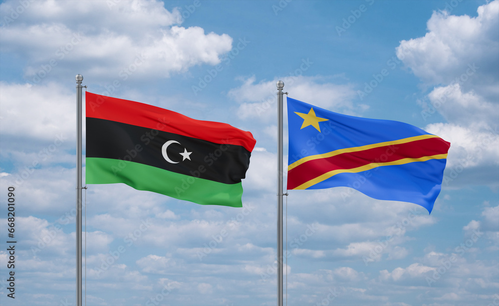 Congo and Libya flags, country relationship concept Congo and Libya flags, country relationship concept