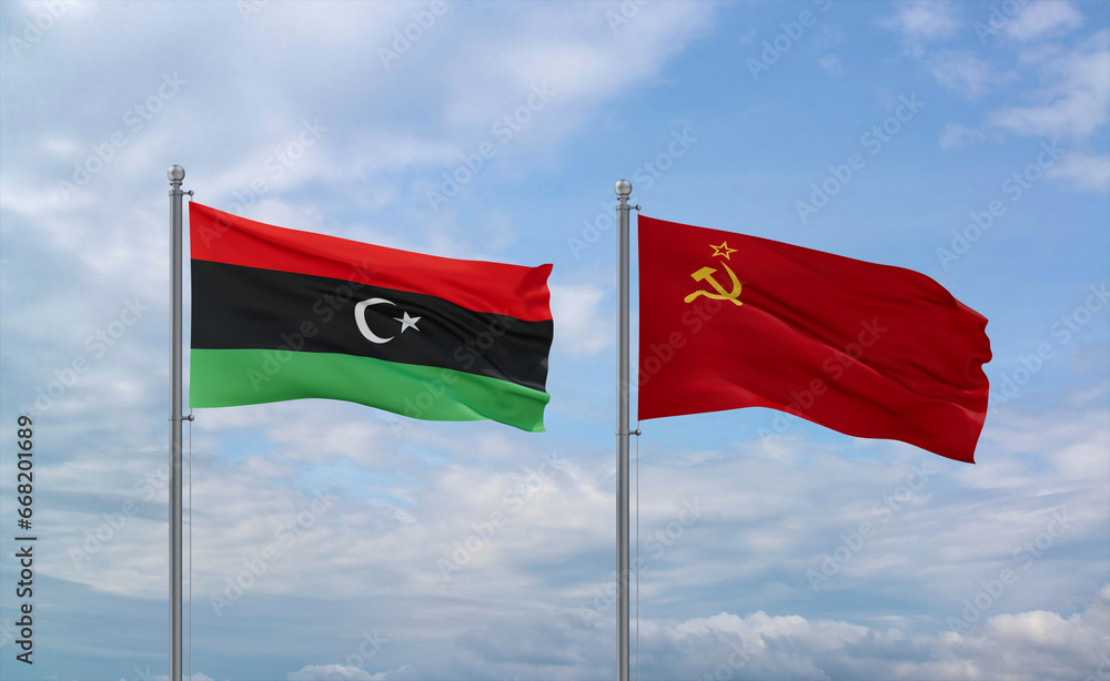 Soviet Union and Libya flags, country relationship concept Soviet Union and Libya flags, country relationship concept