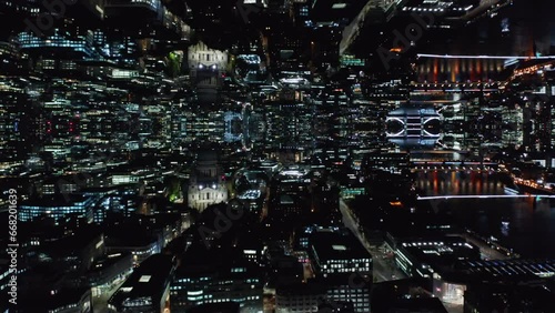 Wallpaper Mural Aerial view of night city. Illuminated streets and buildings in metropolis. Abstract computer effect digital composed footage Torontodigital.ca