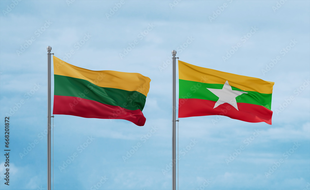 Myanmar and Lithuania flags, country relationship concept Myanmar and Lithuania flags, country relationship concept