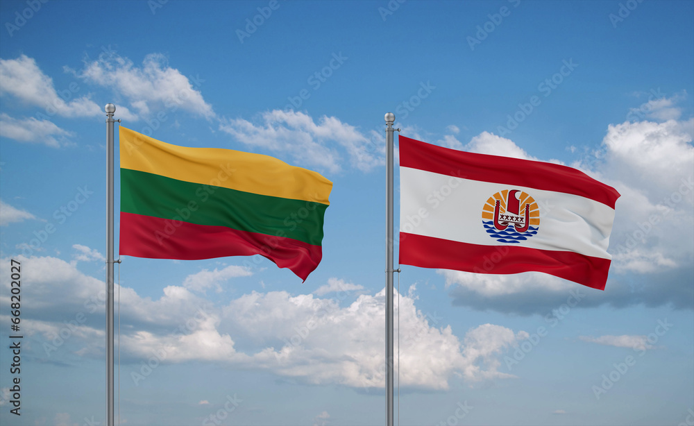 Lithuania and French Polynesia flags, country relationship concept Lithuania and French Polynesia flags, country relationship concept