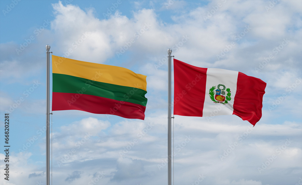 Peru and Lithuania flags, country relationship concept Peru and Lithuania flags, country relationship concept