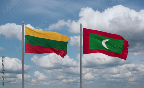 Maldives and Lithuania flags, country relationship concept