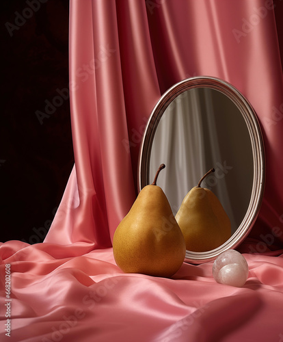 A pear next to the mirror. Diverse and healthy bodies concept. 