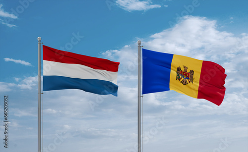 Moldova and Luxembourg flags, country relationship concept