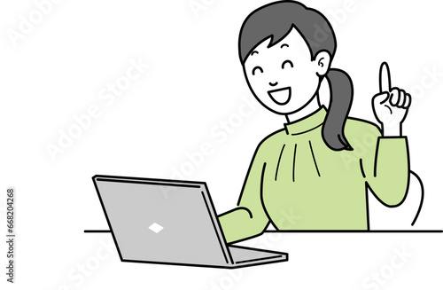 パソコン操作する女性のイラスト カジュアル シンプル