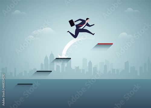 Businessman jumping to higher level. Challenge, opportunity, change job, business strategy concept.