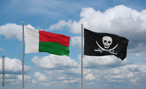 Obraz na plátně Pirate and Madagascar flags, country relationship concept