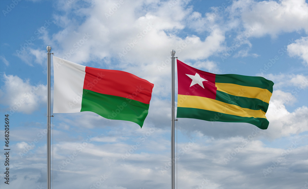 Togo and Madagascar flags, country relationship concept Togo and Madagascar flags, country relationship concept