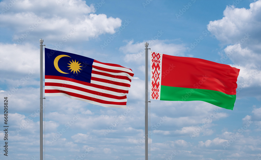 Belarus and Malaysia flags, country relationship concept Belarus and Malaysia flags, country relationship concept