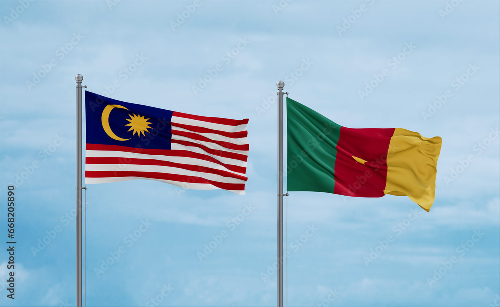 Cameroon and Malaysia flags, country relationship concept Cameroon and Malaysia flags, country relationship concept
