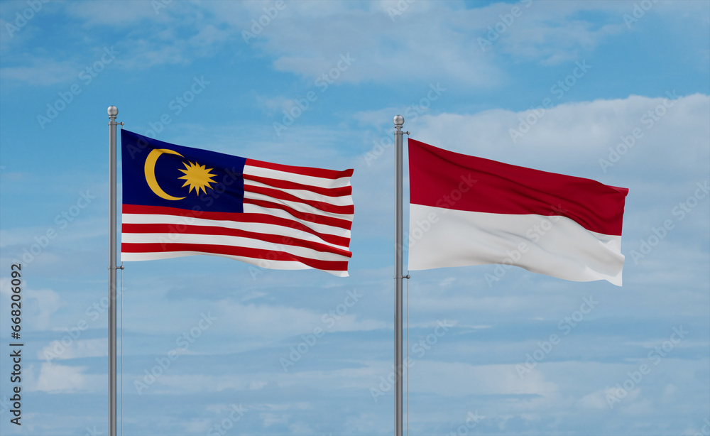 Indonesia and Malaysia flags, country relationship concept