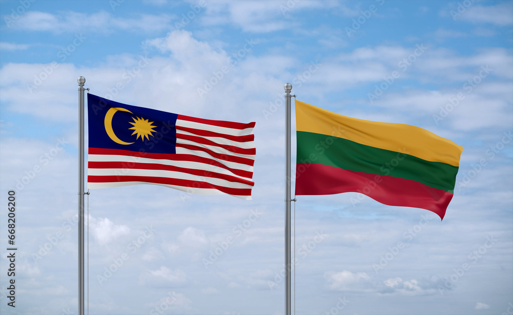Lithuania and Malaysia flags, country relationship concept