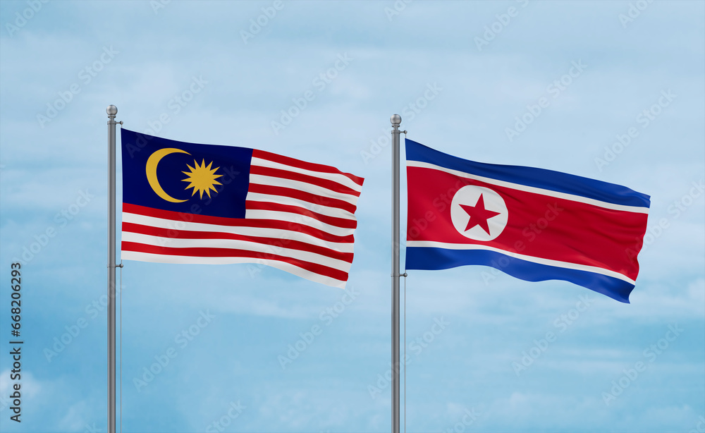 North Korea and Malaysia flags, country relationship concept