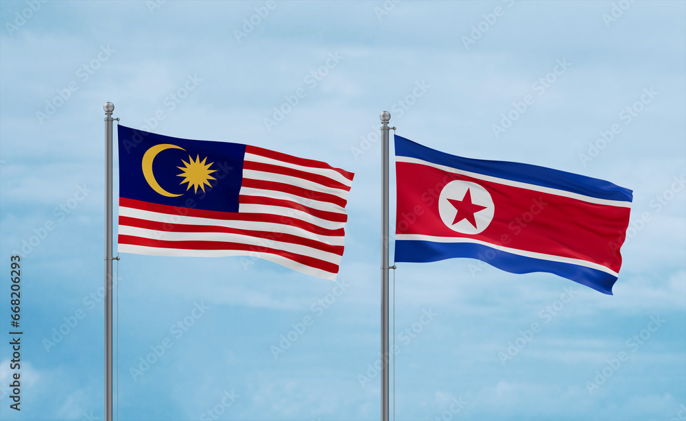 North Korea and Malaysia flags, country relationship concept North Korea and Malaysia flags, country relationship concept