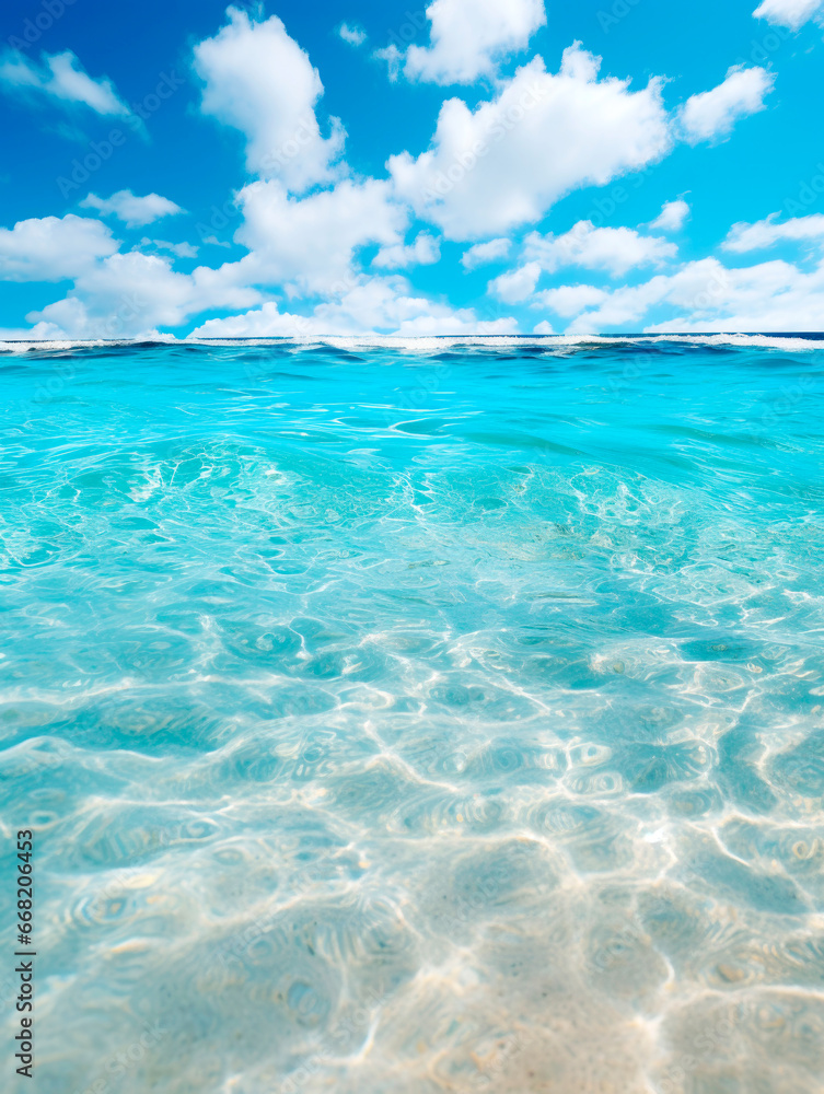 Beautiful Landscape summer vertical front viewpoint tropical sea and blue sky background calm Nature ocean Beautiful wave water. AI Generated