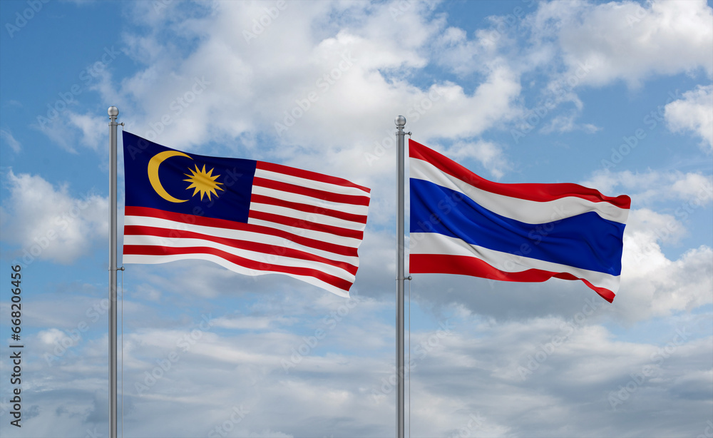 Thailand and Malaysia flags, country relationship concept