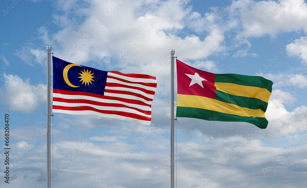 Togo and Malaysia flags, country relationship concept