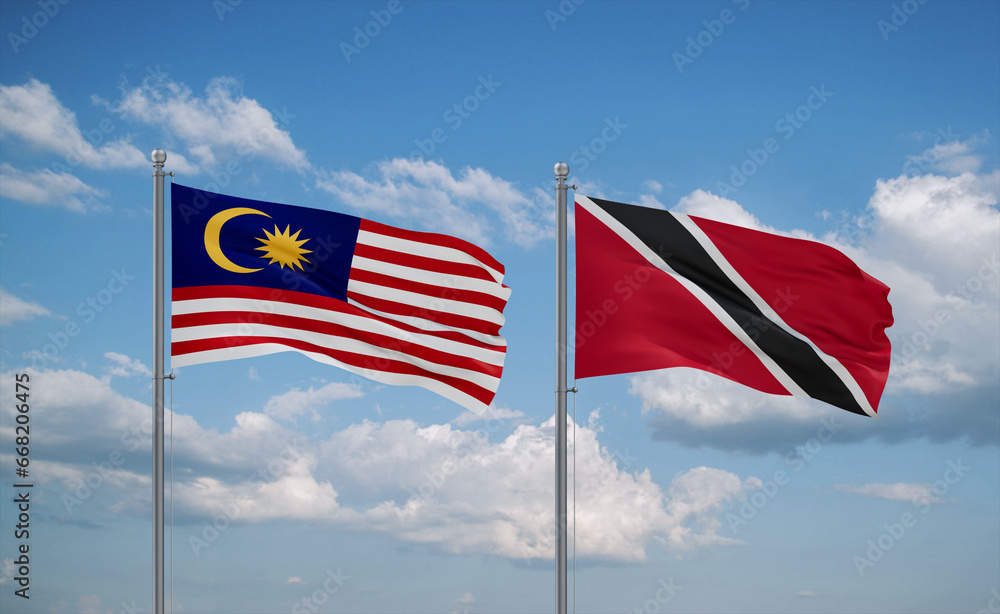 Trinidad and Tobago and Malaysia flags, country relationship concept