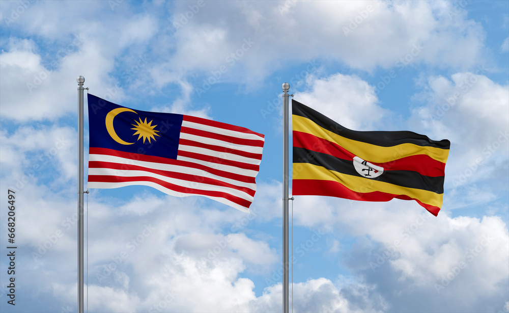 Uganda and Malaysia flags, country relationship concept Uganda and Malaysia flags, country relationship concept