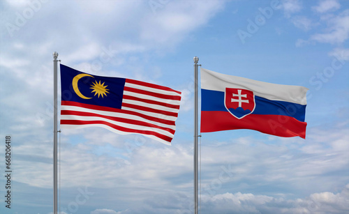 Slovakia and Malaysia flags, country relationship concept