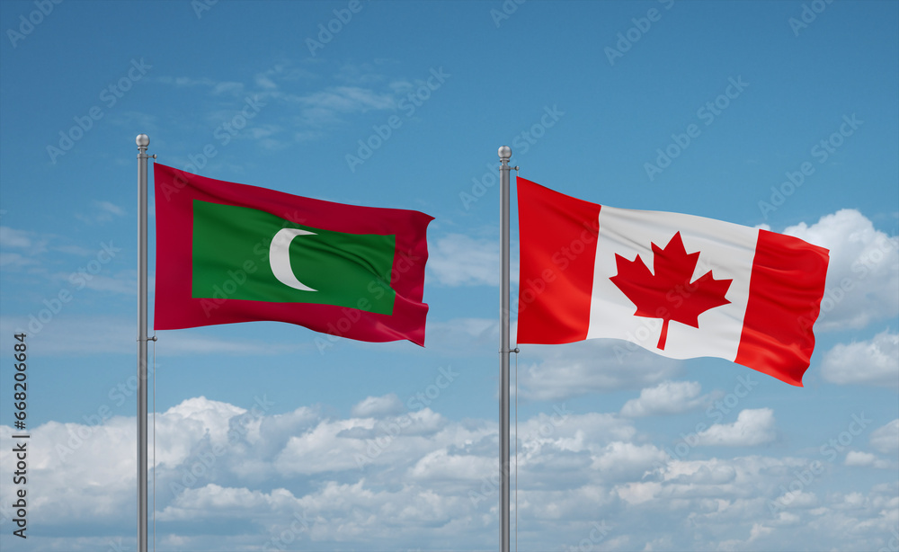 Canada and Maldives flags, country relationship concept Canada and Maldives flags, country relationship concept