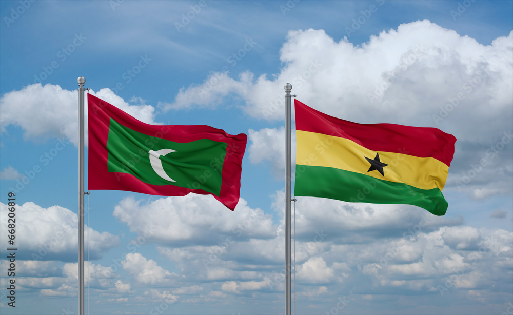 Ghana and Maldives flags, country relationship concept Ghana and Maldives flags, country relationship concept