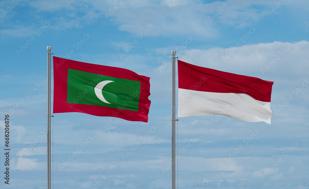 Indonesia and Maldives flags, country relationship concept Indonesia and Maldives flags, country relationship concept