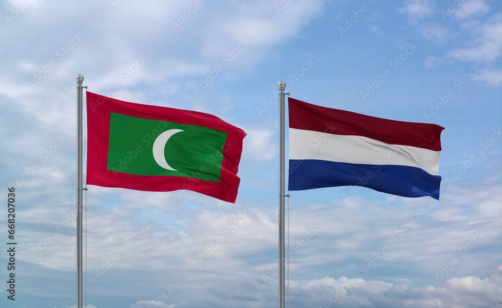 Netherlands and Maldives flags, country relationship concept Netherlands and Maldives flags, country relationship concept