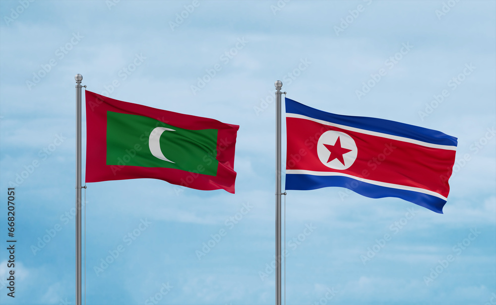 North Korea and Maldives flags, country relationship concept North Korea and Maldives flags, country relationship concept