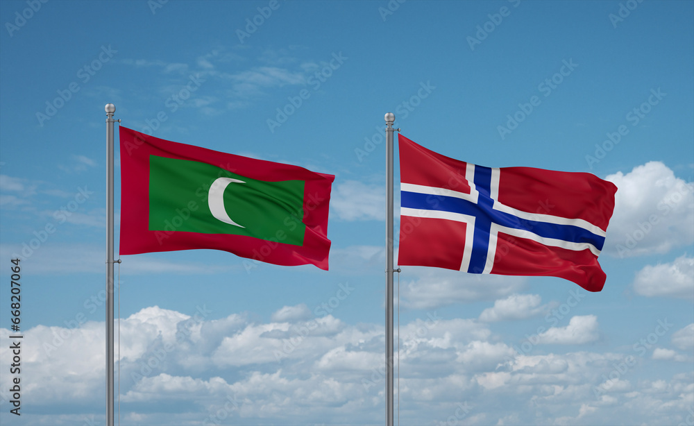 Norway and Maldives flags, country relationship concept Norway and Maldives flags, country relationship concept