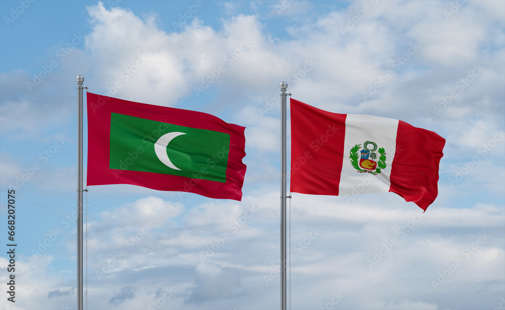 Peru and Maldives flags, country relationship concept Peru and Maldives flags, country relationship concept