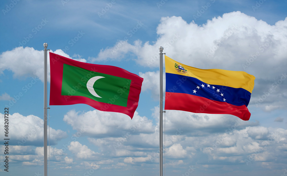 Venezuela and Maldives flags, country relationship concept Venezuela and Maldives flags, country relationship concept