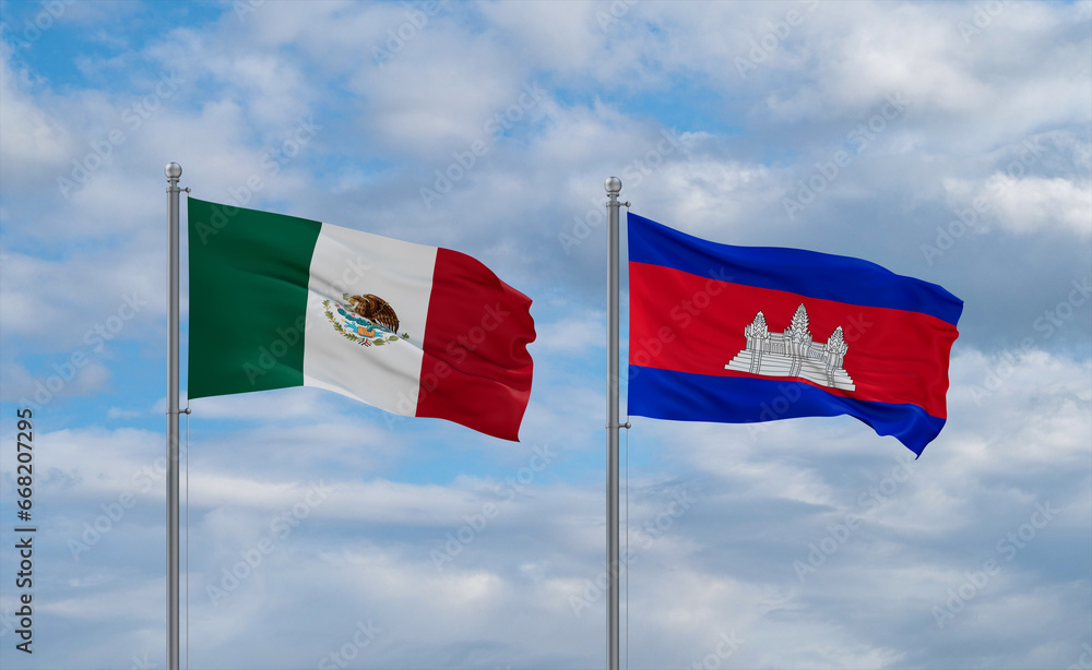 Cambodia and Mexico flags, country relationship concept Cambodia and Mexico flags, country relationship concept