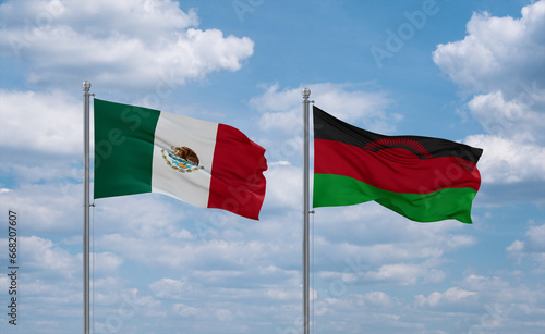 Malawi and Mexico flags, country relationship concept