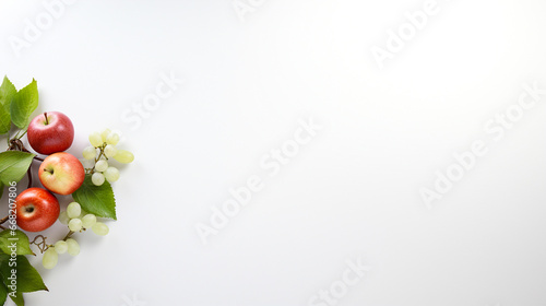 Mixed fruit on white background, space to enter text to write a message. For art texture, presentation design or web design and web background. Generative AI.