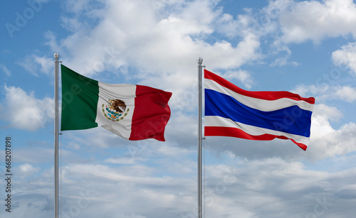Thailand and Mexico flags, country relationship concept