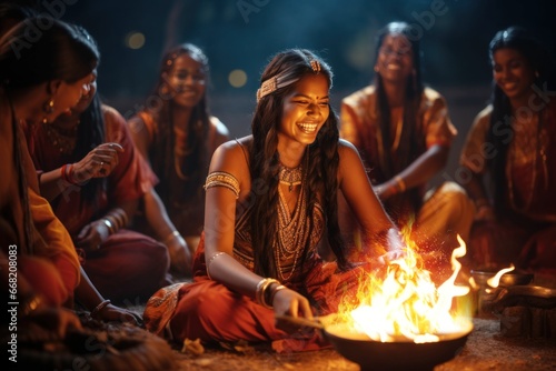 Bon fire lit for the festival of Lohri