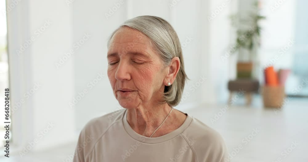 Senior woman, meditation and relax with yoga, wellness and exercise for health, retired and zen. Peaceful, mind and holistic in class, mindfulness and breath for body, healthy and gratitude chakra Senior woman, meditation and relax with yoga, wellness and exercise for health, retired and zen. Peaceful, mind and holistic in class, mindfulness and breath for body, healthy and gratitude chakra
