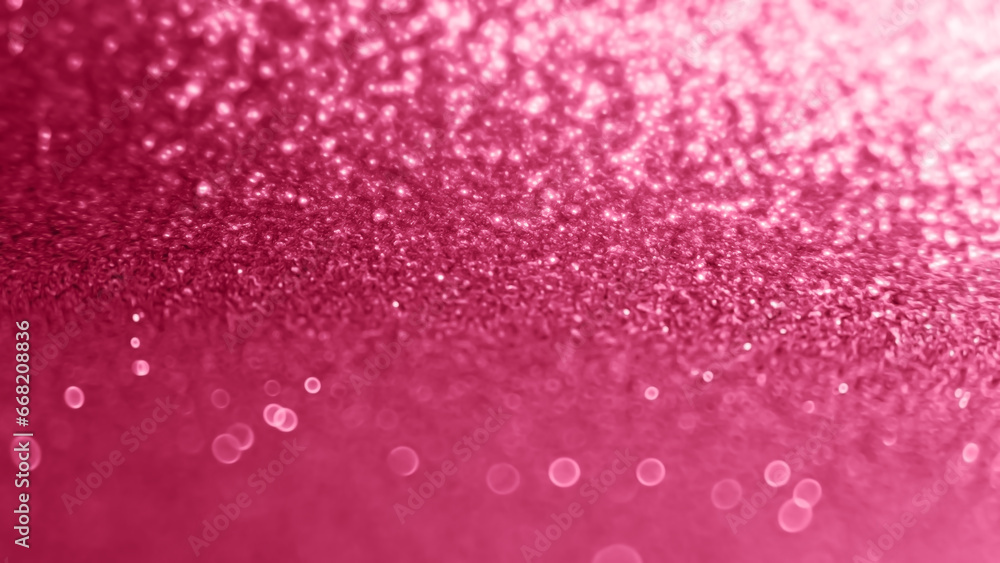 Viva Magenta sparkling festive background. 2023 color of the year glitter background, selective focus, blur effect