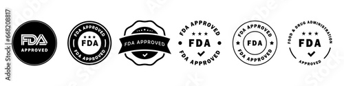 FDA approved vector labels collection. Food and Drug Administration stickers badge set.
