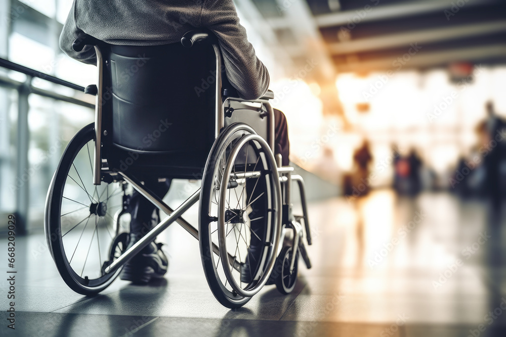 Obraz premium A wheelchair sits ready for a patient who needs assistance during their travels, symbolizing the airport's commitment to providing support for passengers with disabilities.