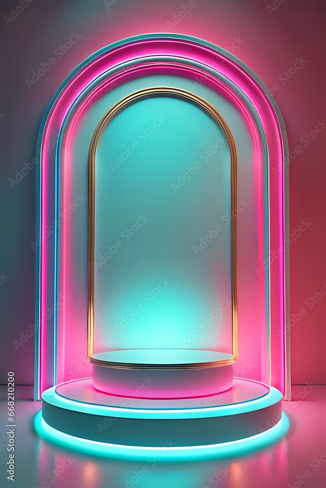podium with realistic neon lights background made with Generative AI podium with realistic neon lights background made with Generative AI