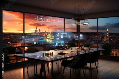 Futuristic Horizon  Augmented Cityscape Dining