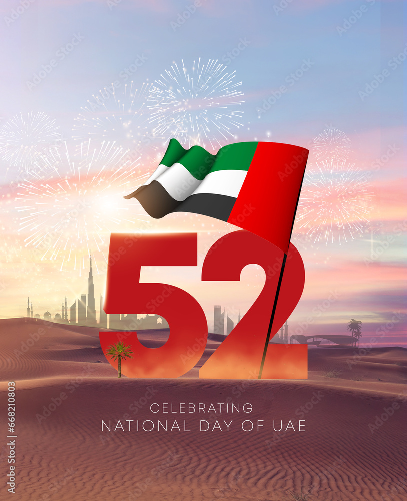 UAE national day celebration with flag. United Arab Emirates celebrates