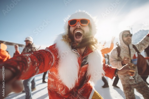 People on apres ski party on ski resort photo